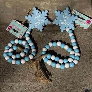NWT Pair Of Winter Garland Blue Beaded Hanging Christmas Decor 2ft